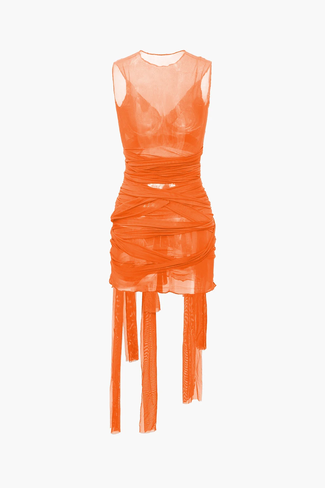 Brownm sheer mesh mini dress with bow tie