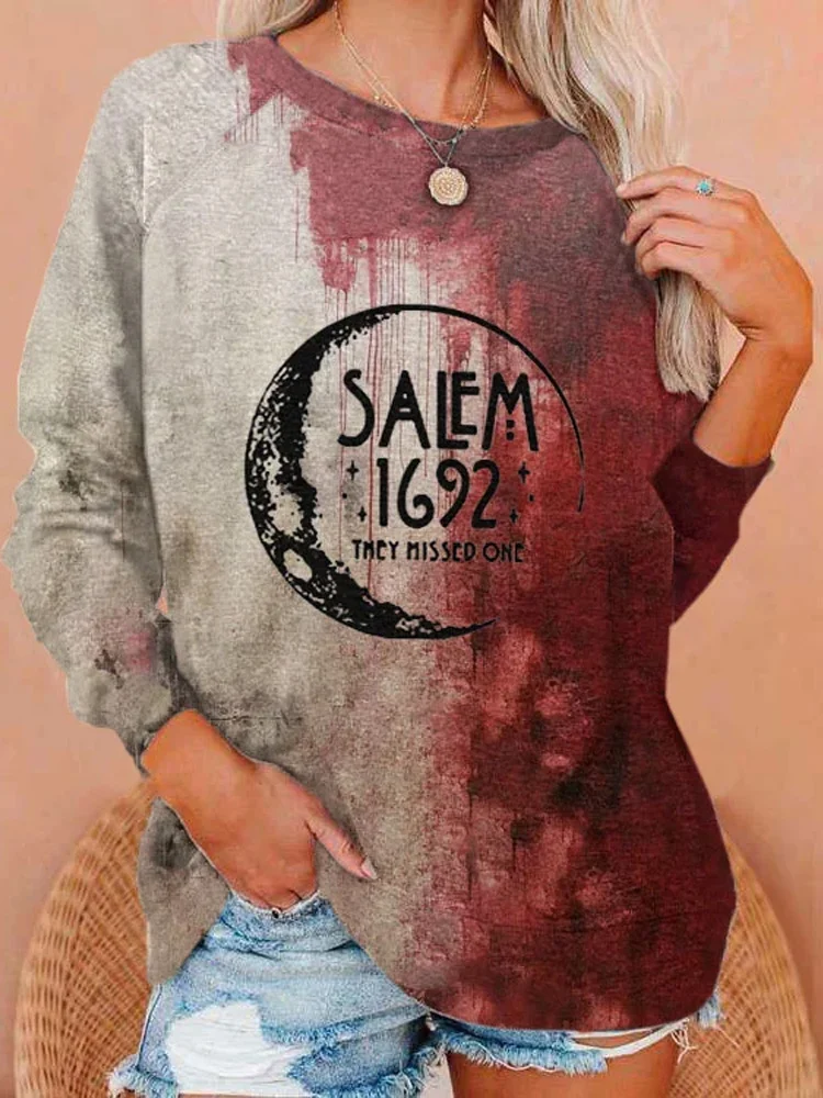 Comstylish Women's 1692 They Missed One Salem Witch Printed Round Neck Long Sleeve Sweatshirt