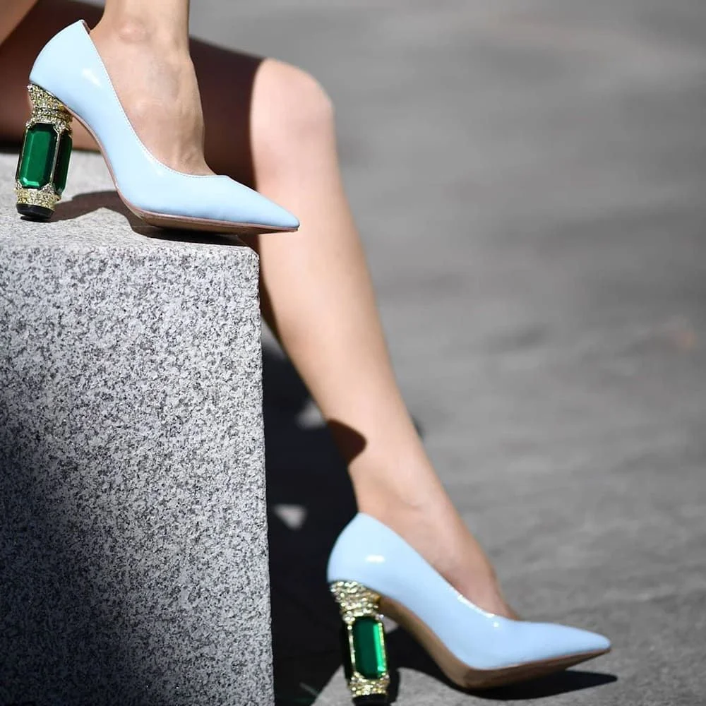 Gemstone Decorative Heels Pointed Toe Pumps New Girl Shoes Style