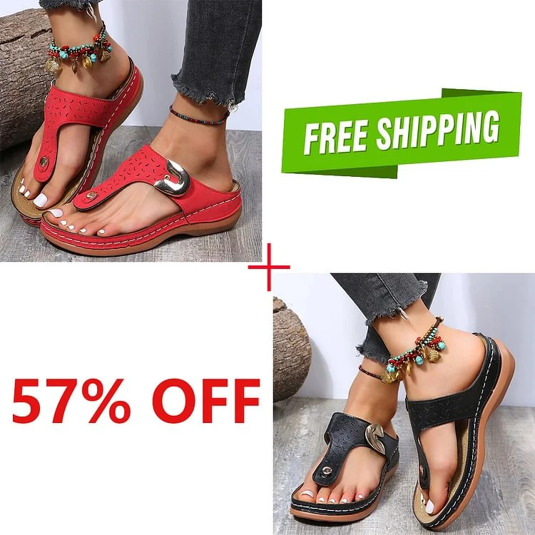 2023 Summer New Women's Metal Decor Feature Pattern Wedge Flip-Flops