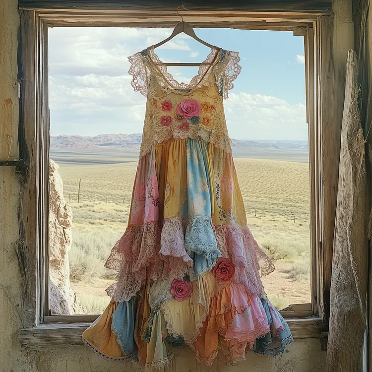 Windowsill Summer Romantic Lace Ruffle Dress 042c