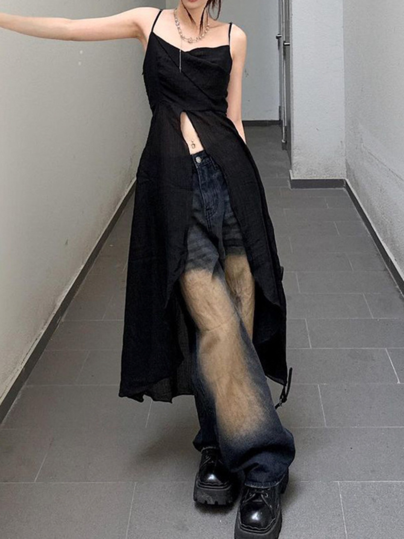 Y2K Style V-Neck Sleeveless Camisole Top-With Asymmetrical Ruffle Hem 100 Solid Color | IFYHOME