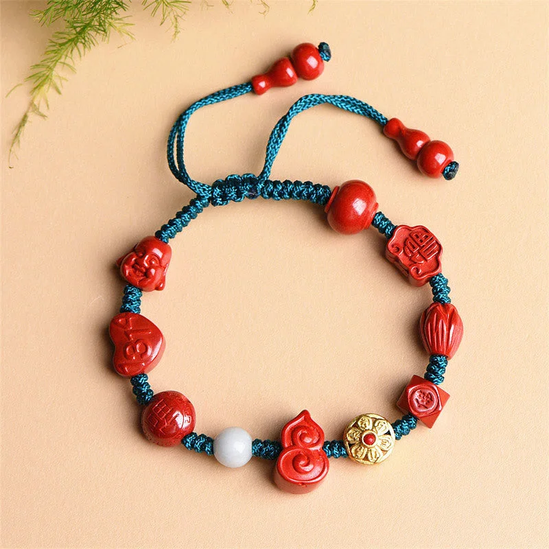 Om Mani Padme Hum Cinnabar Gourd Laughing Buddha Blessing String Bracelet