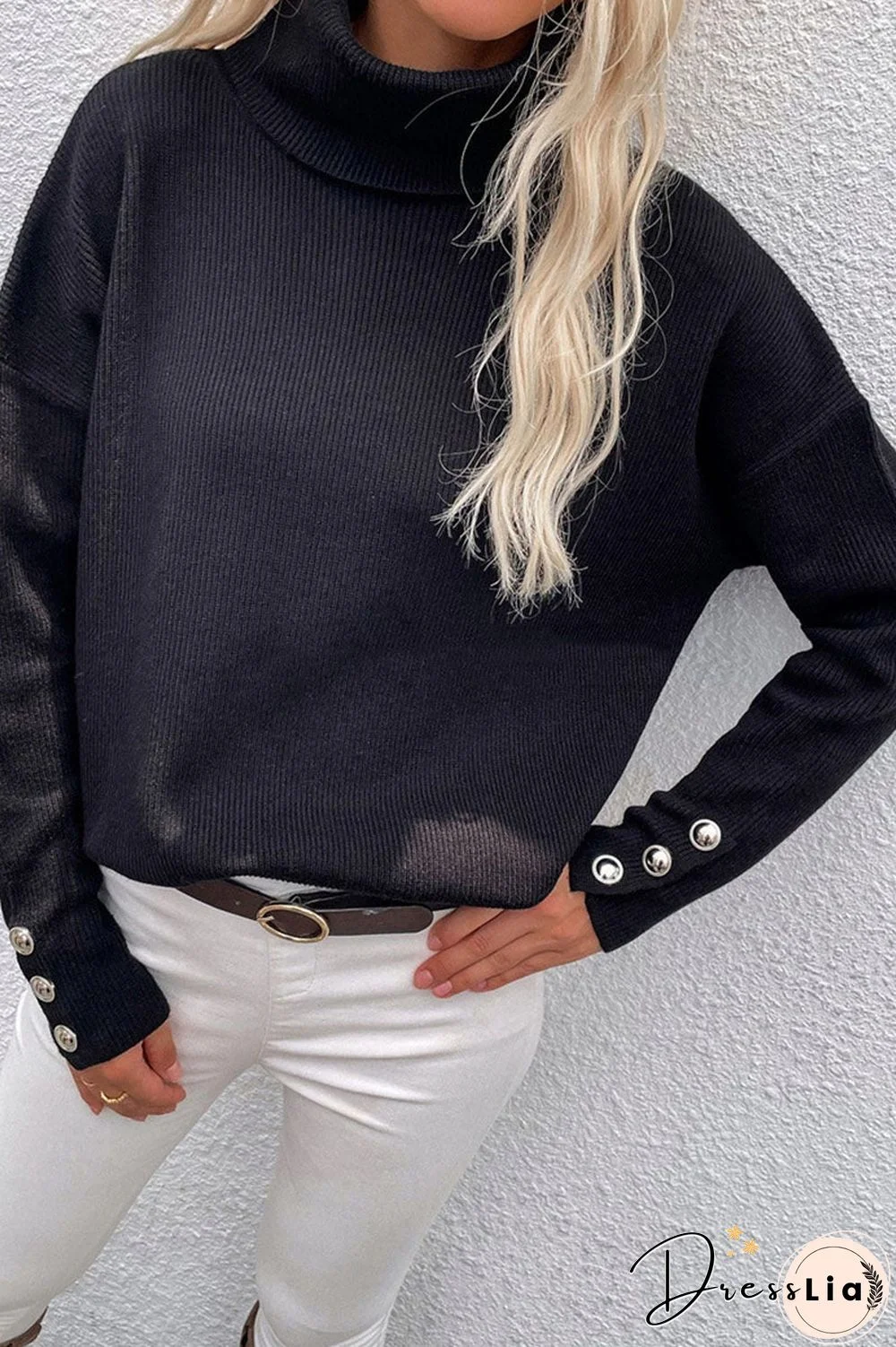 Casual Solid Split Joint Turtleneck Tops(6 Colors)