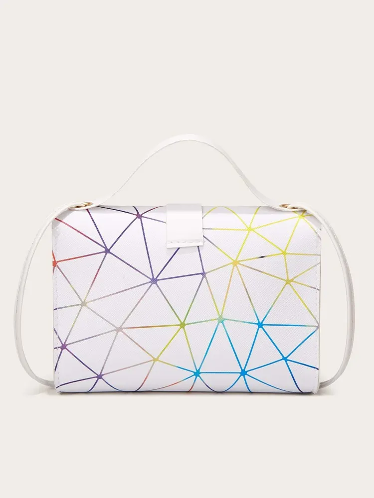 Geometric Graphic Push Lock Flap Chain Bag