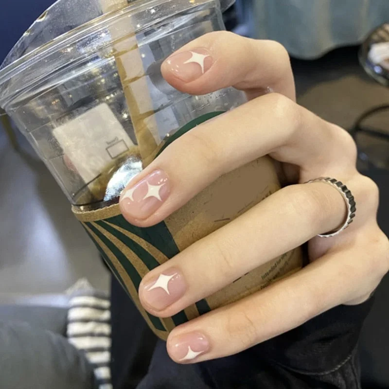 24pcs Wholesales Fake Nails For Women Light Color Solid Color Short Nail Tips Fingernail DIY Nail Art False Nails with Glue-Nail Inspo