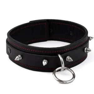 pornhint Pornhint Black DELUXE Fully Lined Leather Collar Bondage BDSM Mistress Master  Handcrafted col9BlkBlkStRd