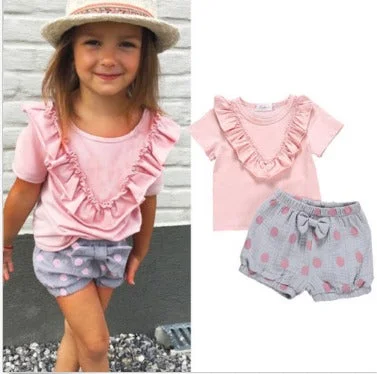 Toddler Kids Girls Ruffle Tops Dot Shorts Outfit