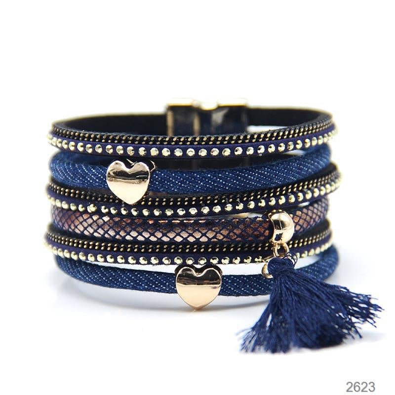 Women's Retro Denim Multi-layer Magnetic Link Bracelet