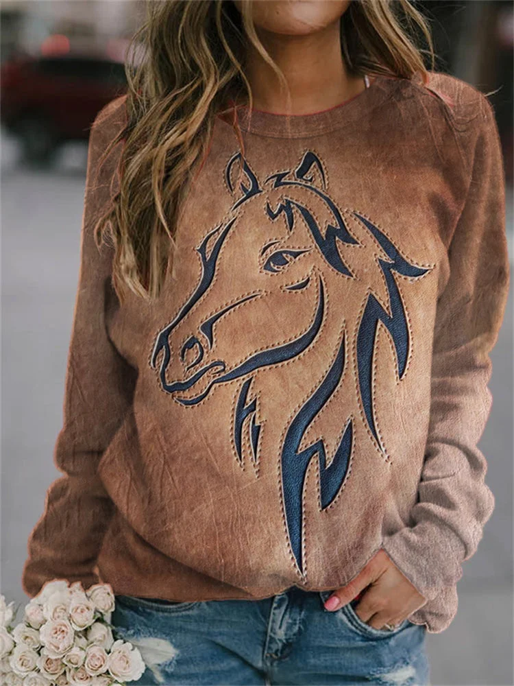 VChics Western Horse Leather Art Graphic Sweatshirt