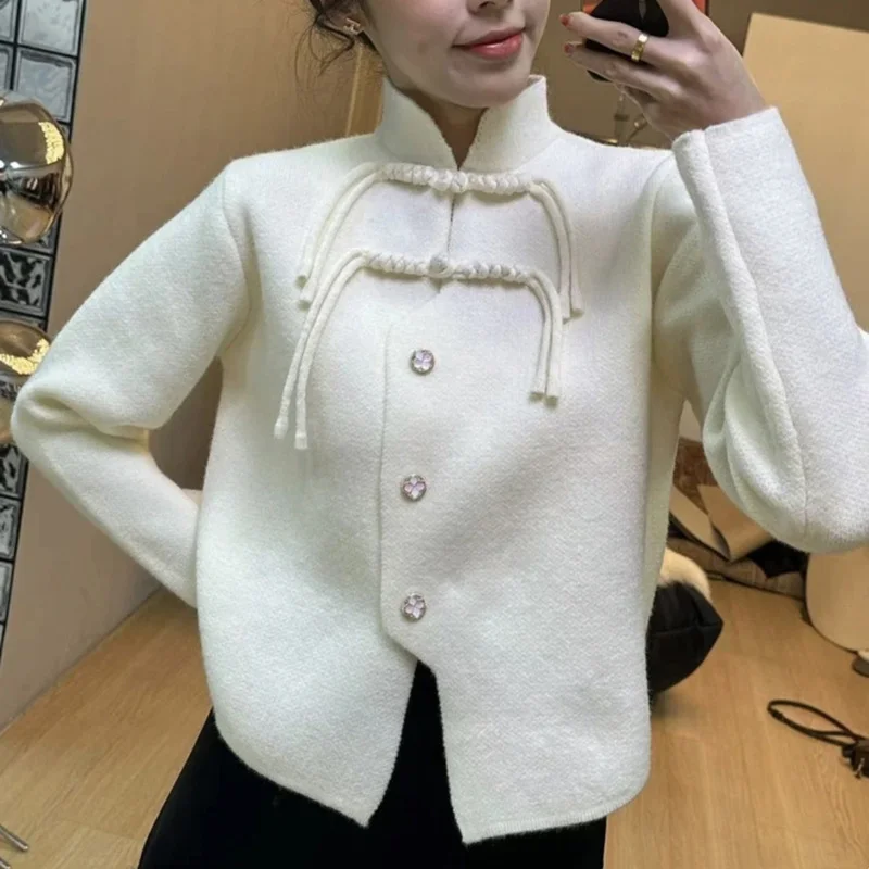 Churchf Churchf Chinese Style National Wind This Year Red Female Sweater Spring 2024 New Festive Plate Button Jacket Pin Button Cardigan