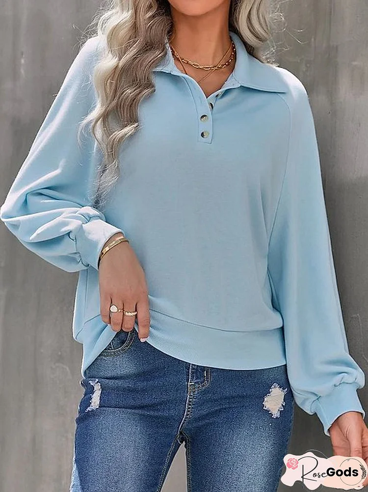 Casual Plain Autumn Polyester Micro-Elasticity Daily Loose Shawl Collar Regular Sweatshirts For Women