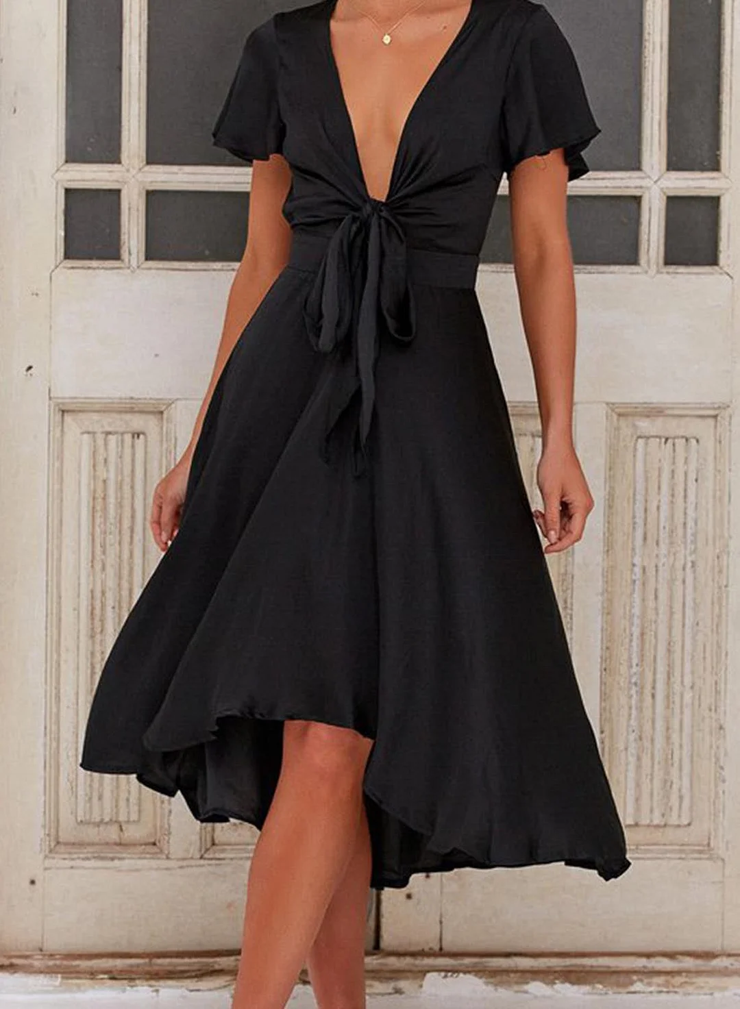 Buzzdaisy Women's Dresses Belted Cutout Ruffle Midi Dress