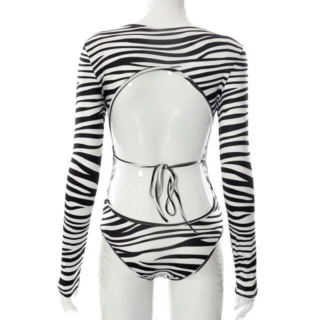 Fashion Zebra Striped Long Sleeve Bodysuit