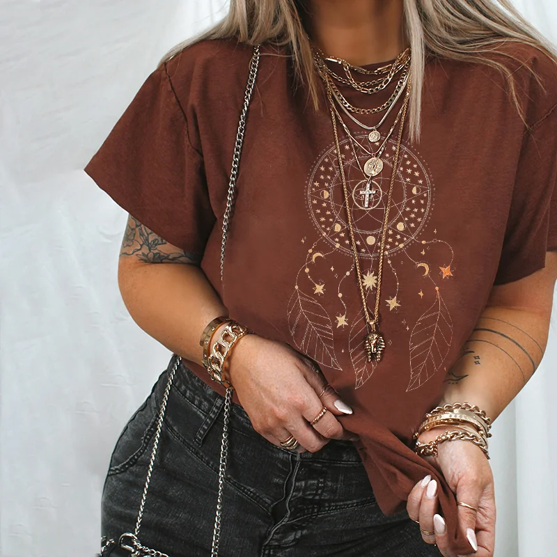   Dreamcatcher Sun Moon Star Print T-shirt - Neojana