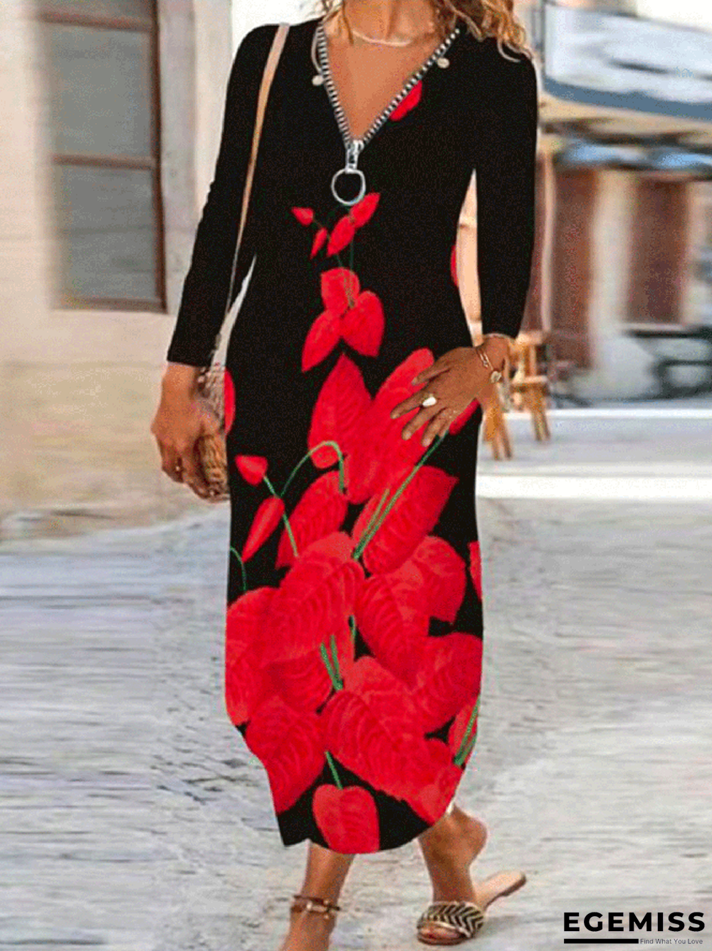 Casual Loosen V Neck Dresses Black Dresses | EGEMISS