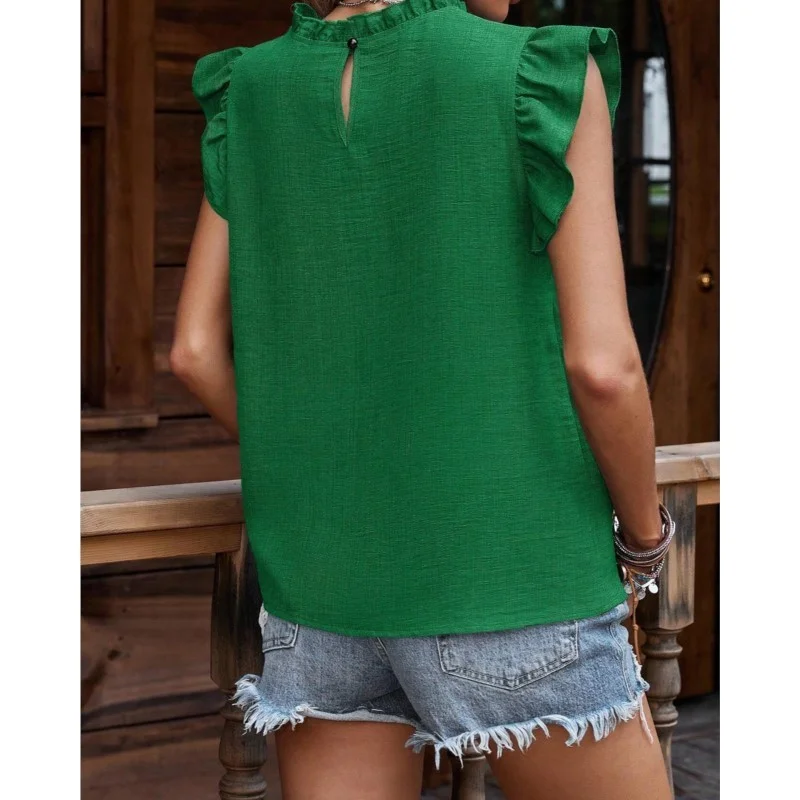 Women's Elegant Design Casual Solid Butterfly Ruffle Sleeve Blouse T-shirt
