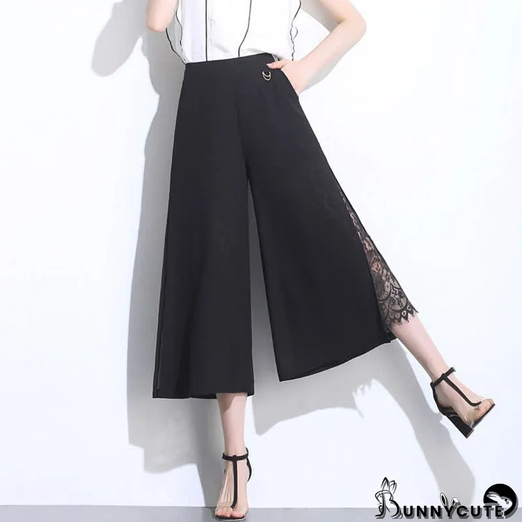 Lace Stitching High Waist Wide Leg Pants