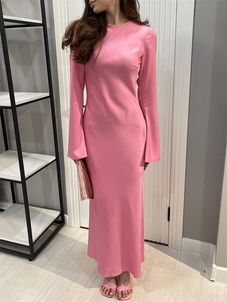 Ootddress Solid High Waist Fashion Maxi Dress For Women Long Sleeve Patchwork Slim Elegant Party Dress Autumn 2025 Female Long Dress