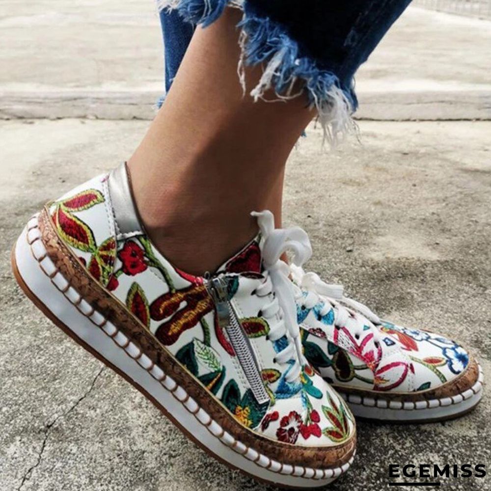 Colorblock printed lace-up flat women casual shoes | EGEMISS