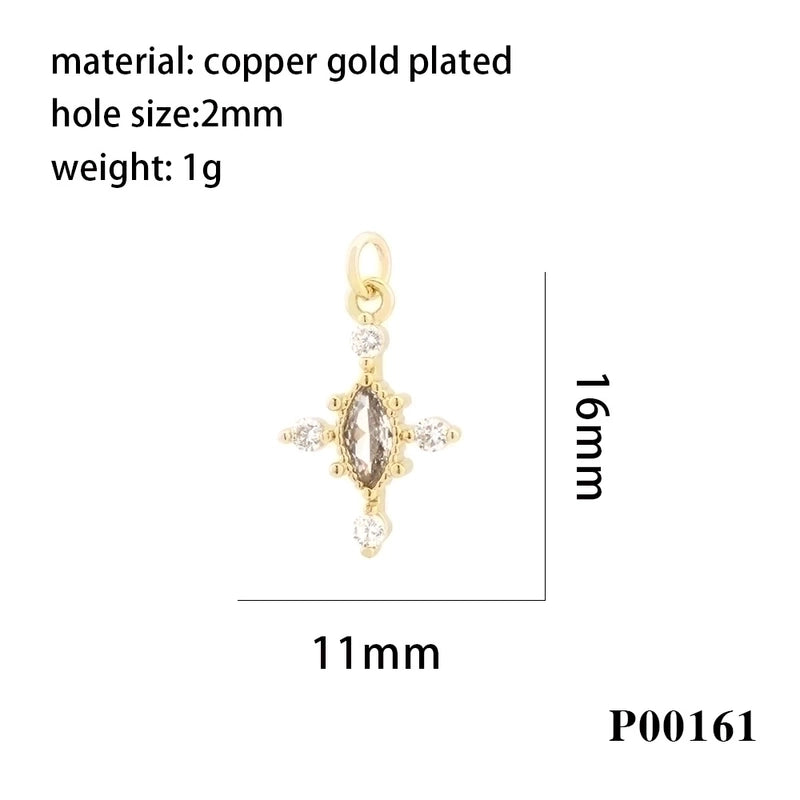 Minimalist Cross Copper Enamel Plating Inlay Zircon 18k Gold Plated Charms
