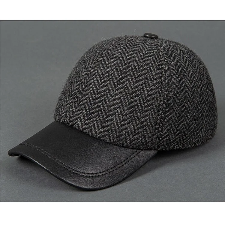 2023Winter Head Layer Of Genuine Sheepskin Leather Baseball Cap Mens Hat Casual Leather Wool Splicing