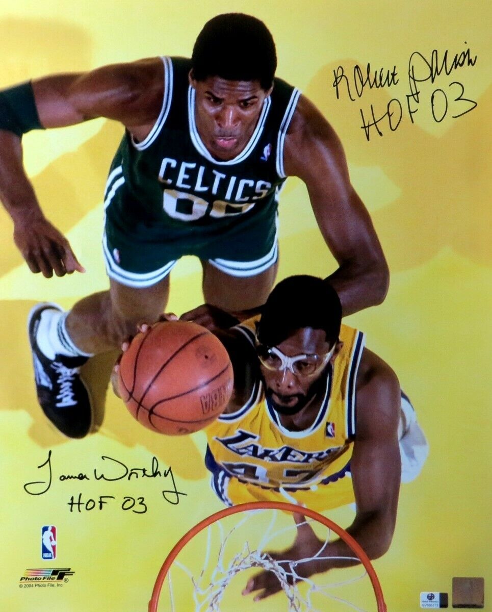 Robert Parish James Worthy Signed Autographed 16X20 Photo Poster painting Lakers Celtics GA COA