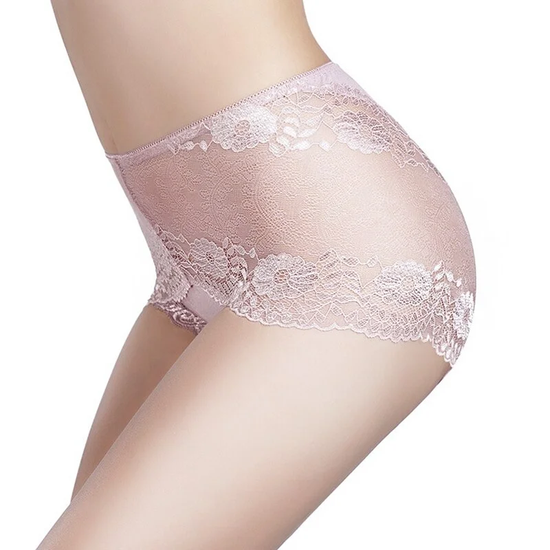 Billionm Sale Women's Underwear Lace Transparent Large Size Sexy Underwear Antibacterial Mid-waist Abdomen Hip-lifting Ladies Briefs