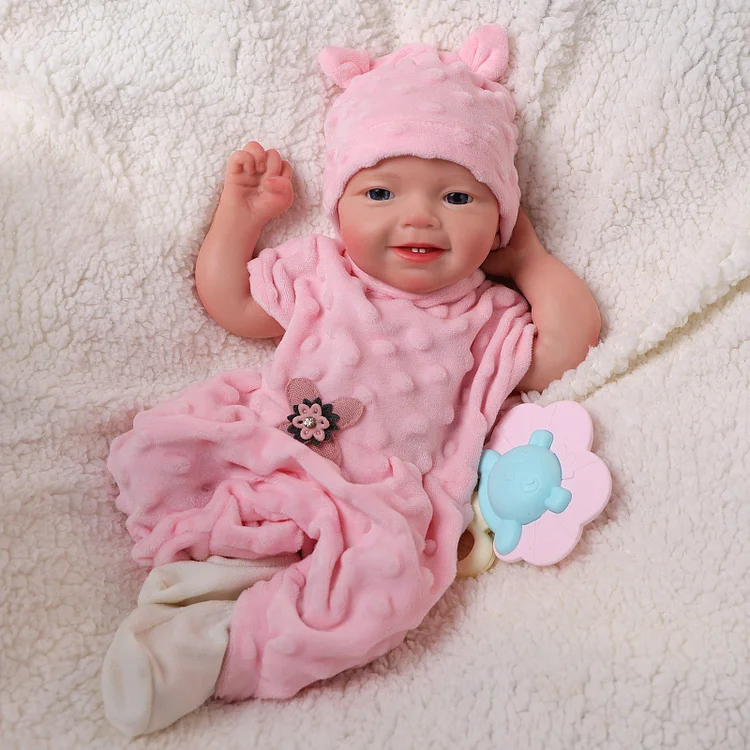 Babeside Leen 16'' Full Silicone Reborn Baby Doll Lifelike Girl Awake Soft And Lovely Pink Sweetie Smiling