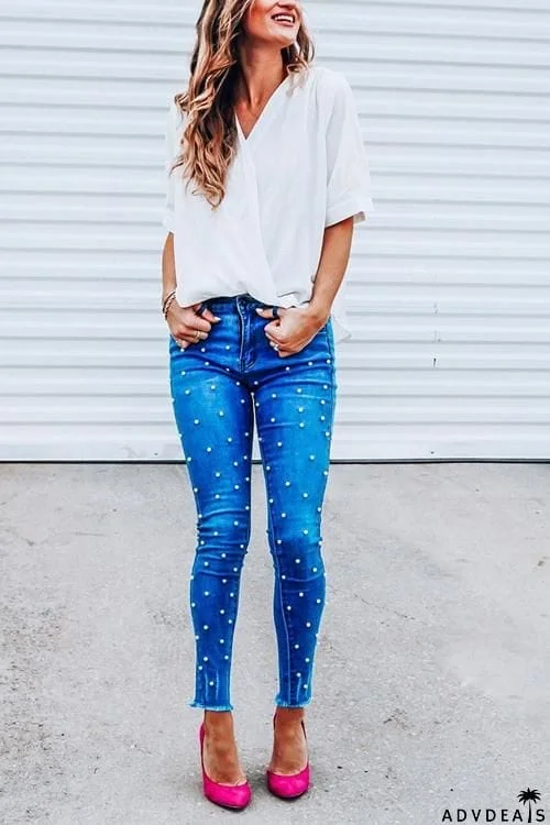Pearl Decorate Skinny Jeans