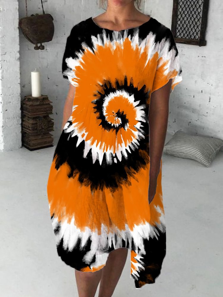 Halloween Spiral Tie Dye Midi Dress