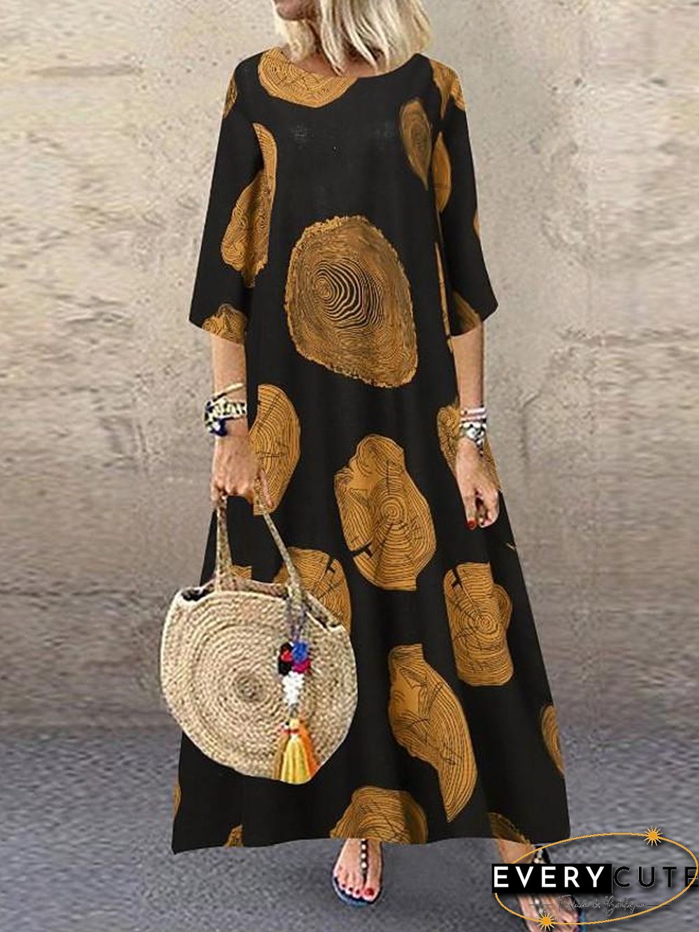 Women's Shift Dress Maxi long Dress 3/4 Length Sleeve Solid Color Geometric Print Summer Hot Casual White Black Red Yellow M L XL XXL 3XL 4XL 5XL White Dresses