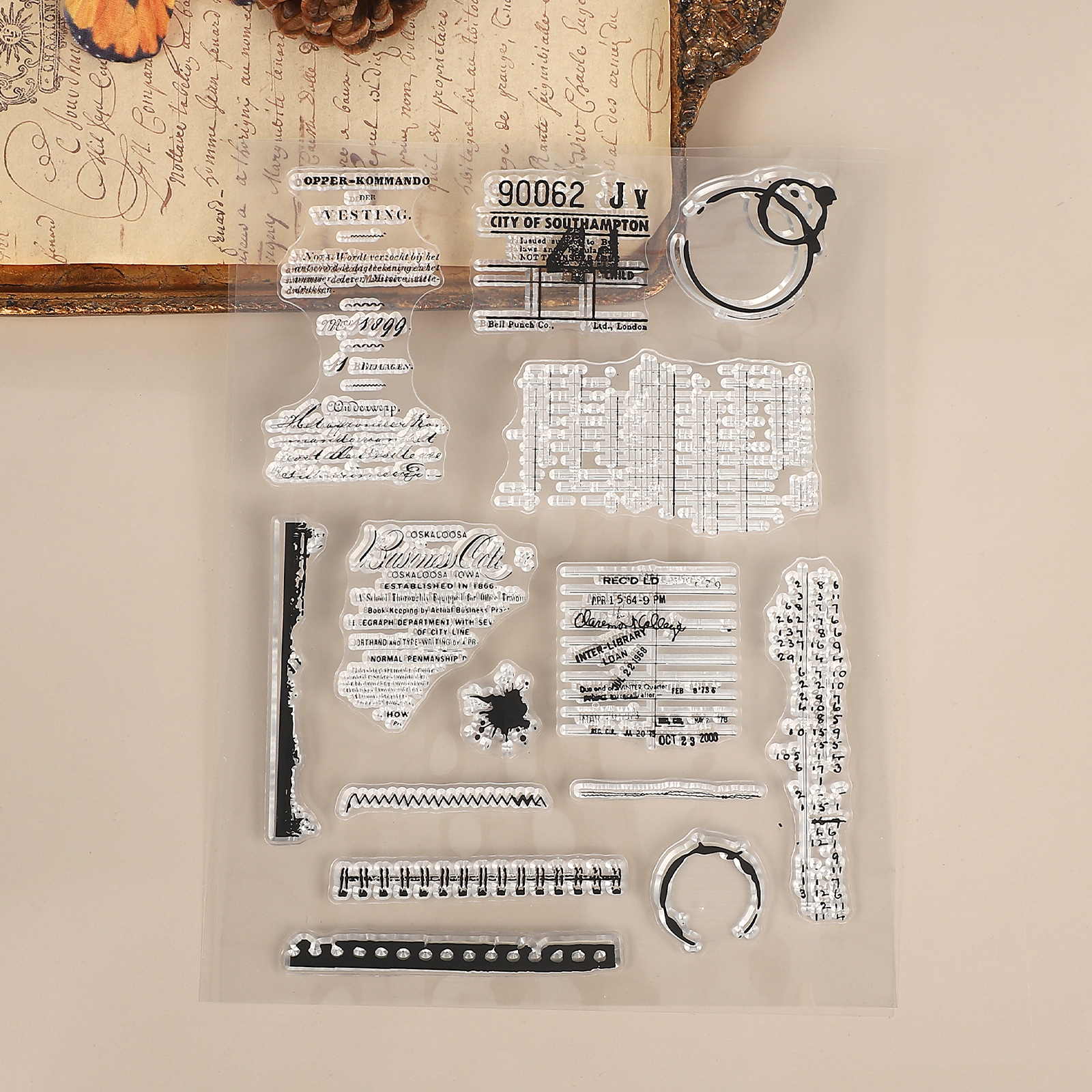 실리콘 스탬프 - 빈티지 영어 텍스트 투명