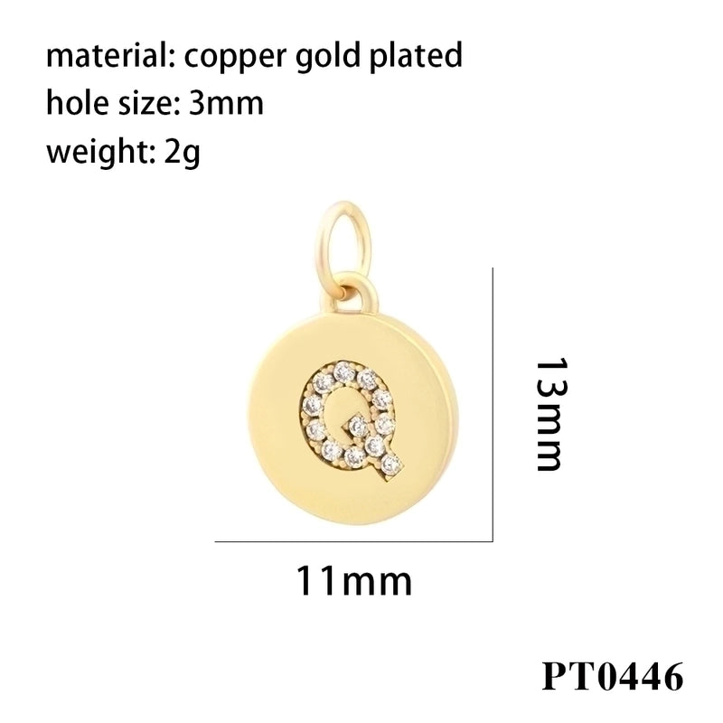 Minimalist Letter Copper Plating Inlay Zircon 18k Gold Plated Charms