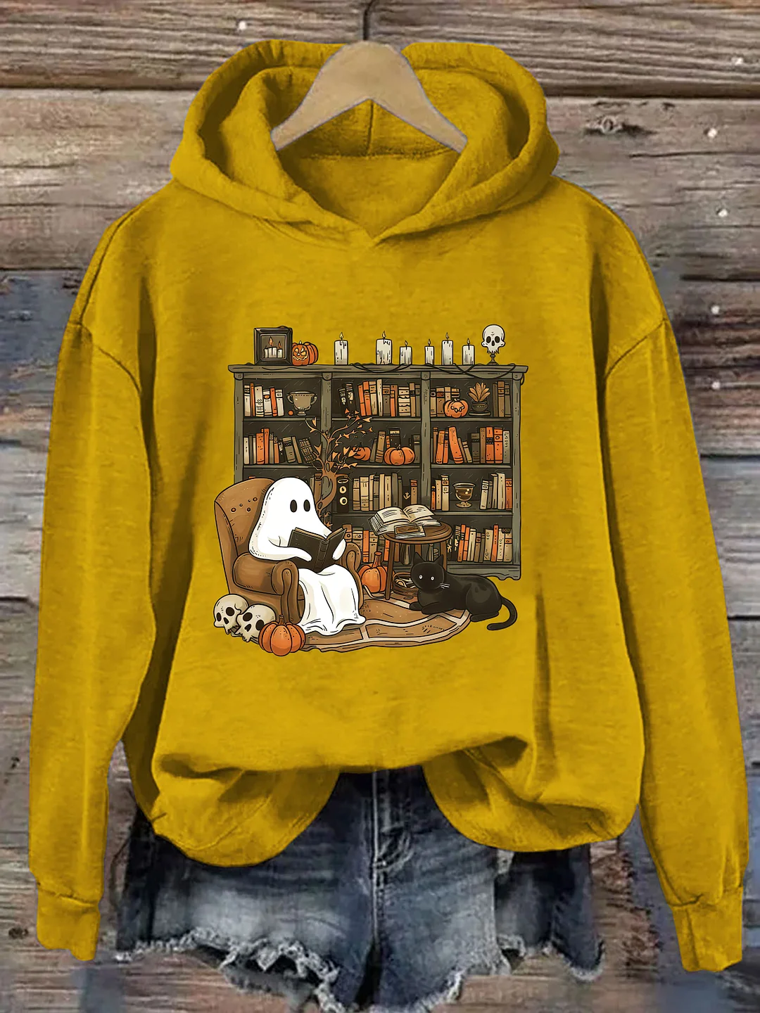  Retro Ghost Reading Books Hoodie
