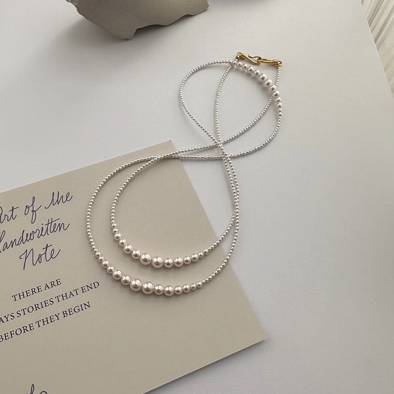 925 Sterling Silver Pearl Inlay Geometric Long Necklace