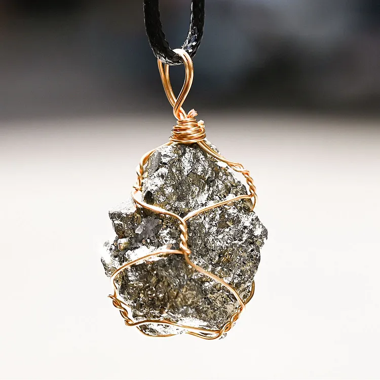 Natural Pyrite Wire-Wrapped Pendant Necklace