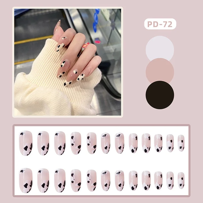 24PCS Fashionable Pink Metal Fake Nail press on Wearable Square Shape Glue model Decorated Finished Fake Nail with glue Product-Nail Inspo