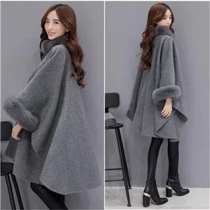 Womens Coat Cloak Big Fur Collar Wool Coat Long Wool Coat Long Winter Jackets Wool Coats Outerwear Woolen Blends