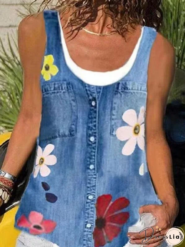 Round Neck Stitching Sleeveless Vest for Women
