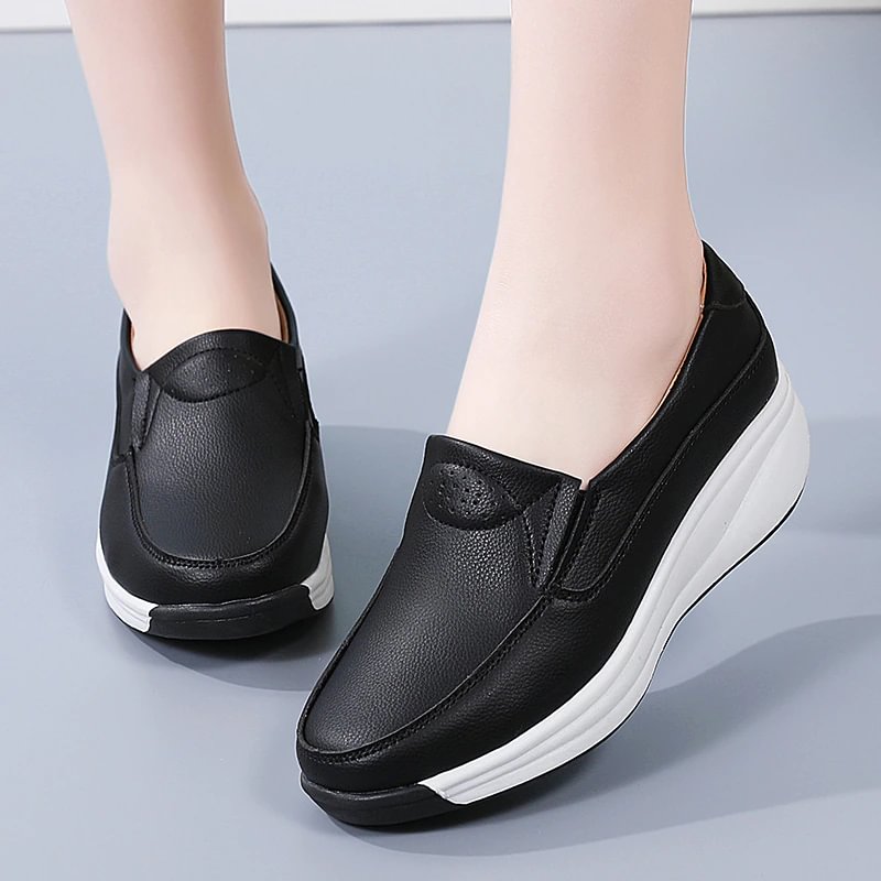 Yengm Women Flats Comfortable Loafers Shoes Woman Breathable Leather Lace-up Sneakers Women Fashion Black Soft Casual Shoes Female
