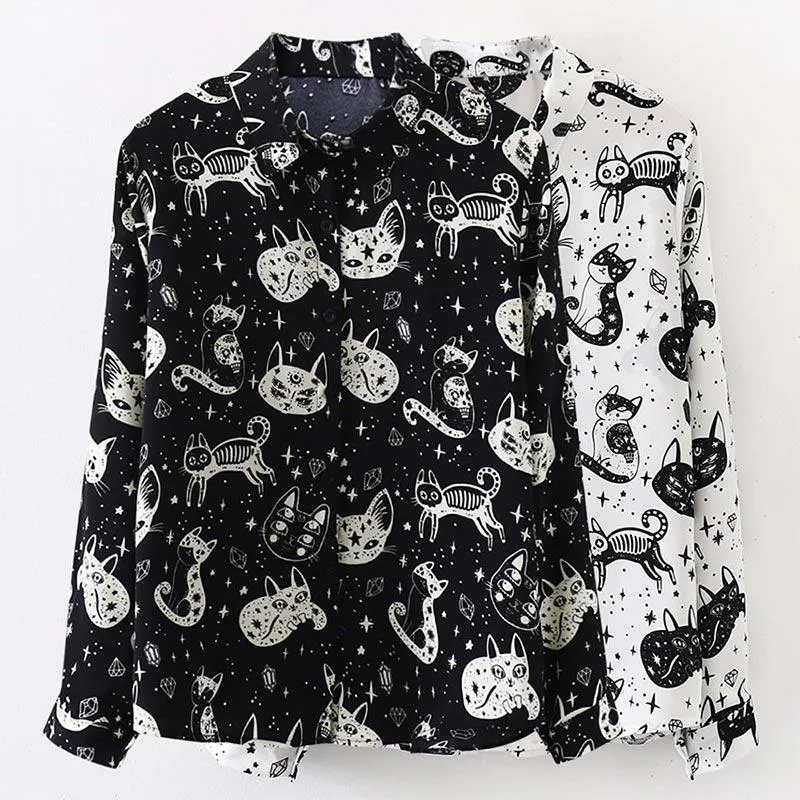Cute Kitten Print Long Sleeve Shirt
