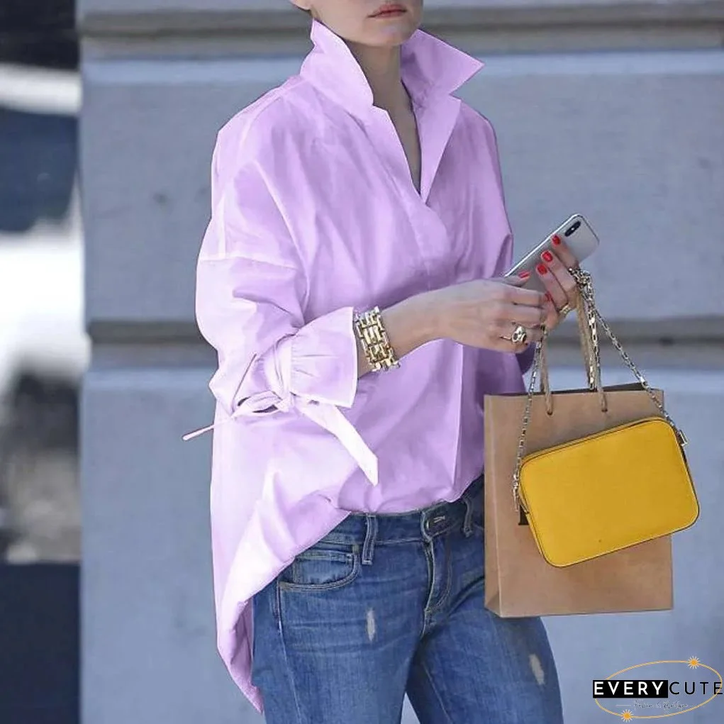 Spring Long Sleeve Tops Women's Casual Shirts Top Lapel Shirt Fashion Plain Print Blouse Tops Blouses Women Clothing