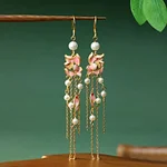 Vintage Alloy Pearl Rose Earrings - Image 2