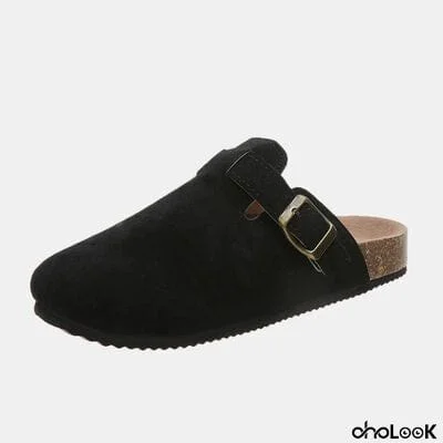 Suede Closed Toe Buckle Slide
