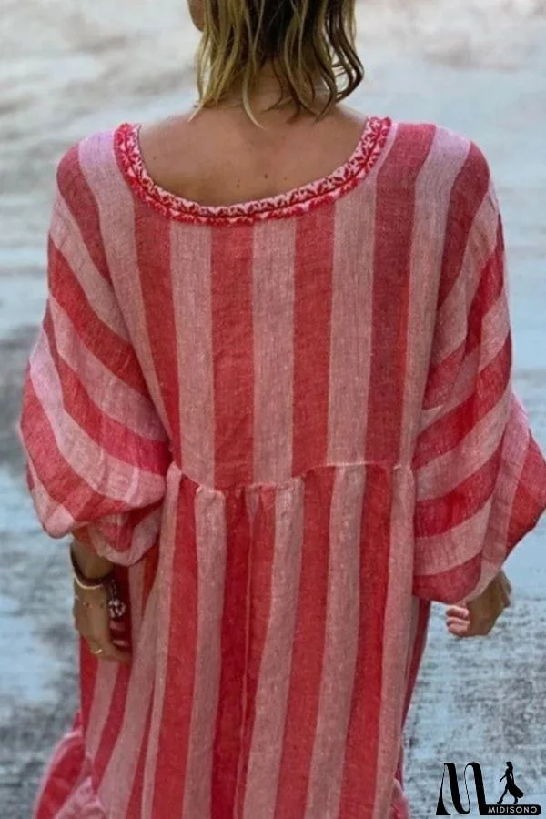 MidiSono - Stripe Square Neck Ruffles Maxi Dress