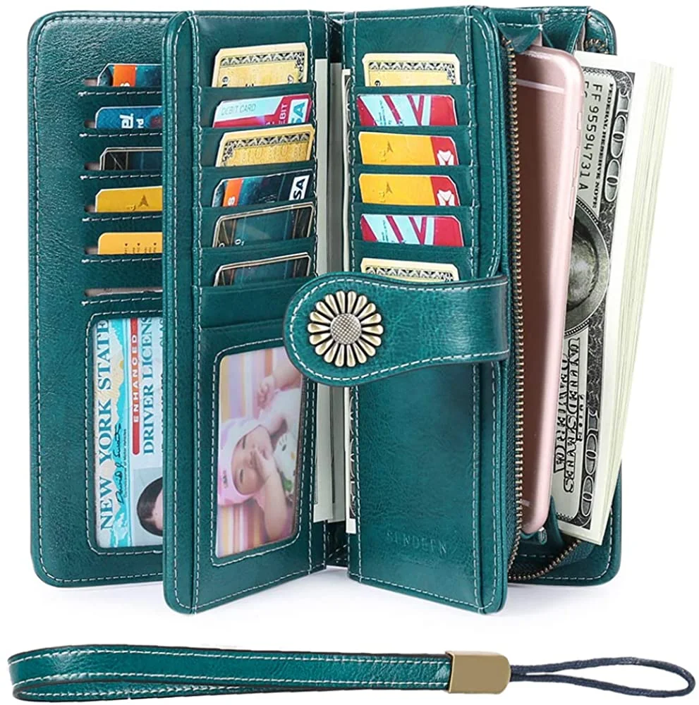 Women's Wallets, Large Capacity with RFID Protection, Genuine Leather