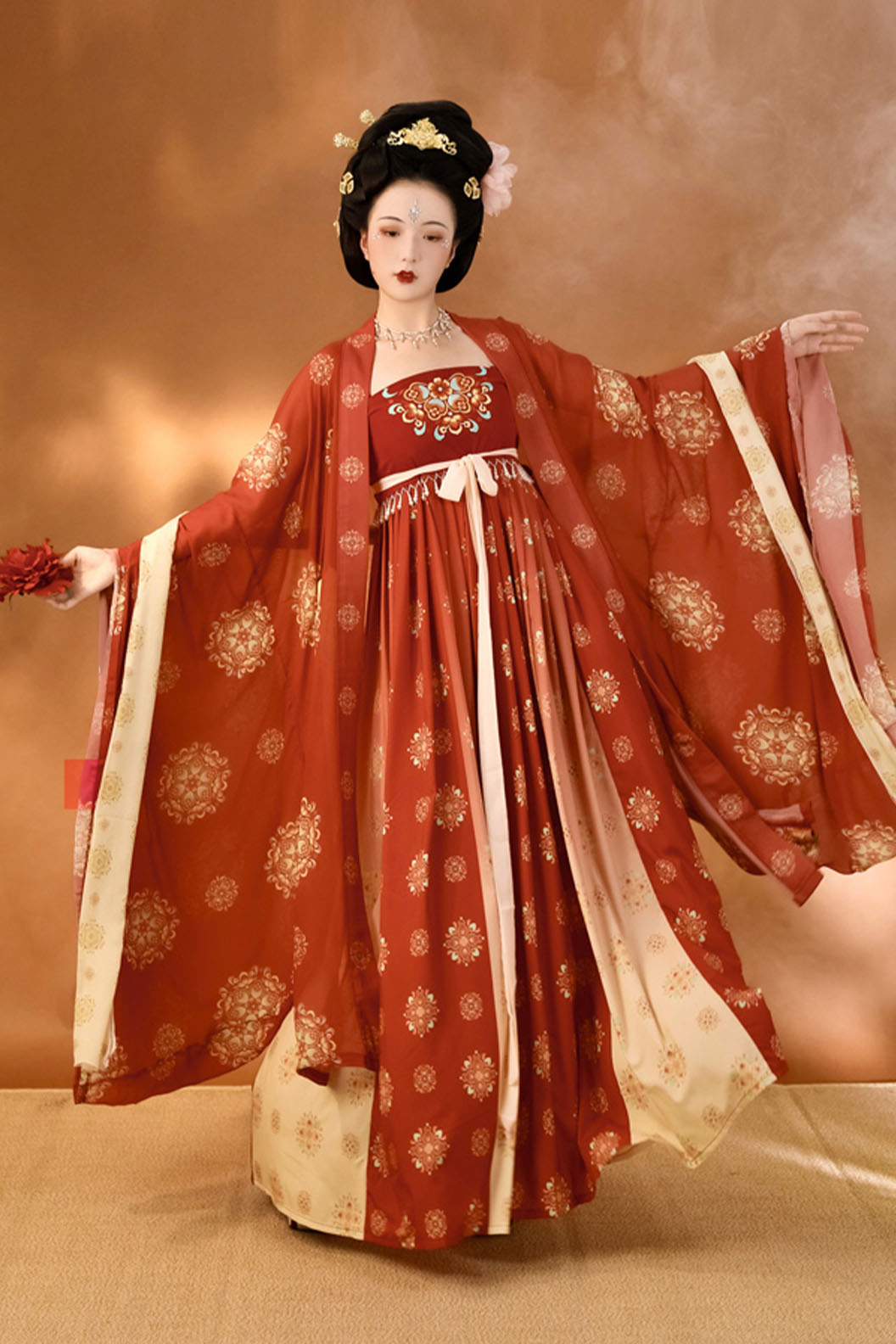 Tang dynasty hanfu with embroidered hezi skirt hanfu dress for summer - songyueci 松月辞 Stupa Stones