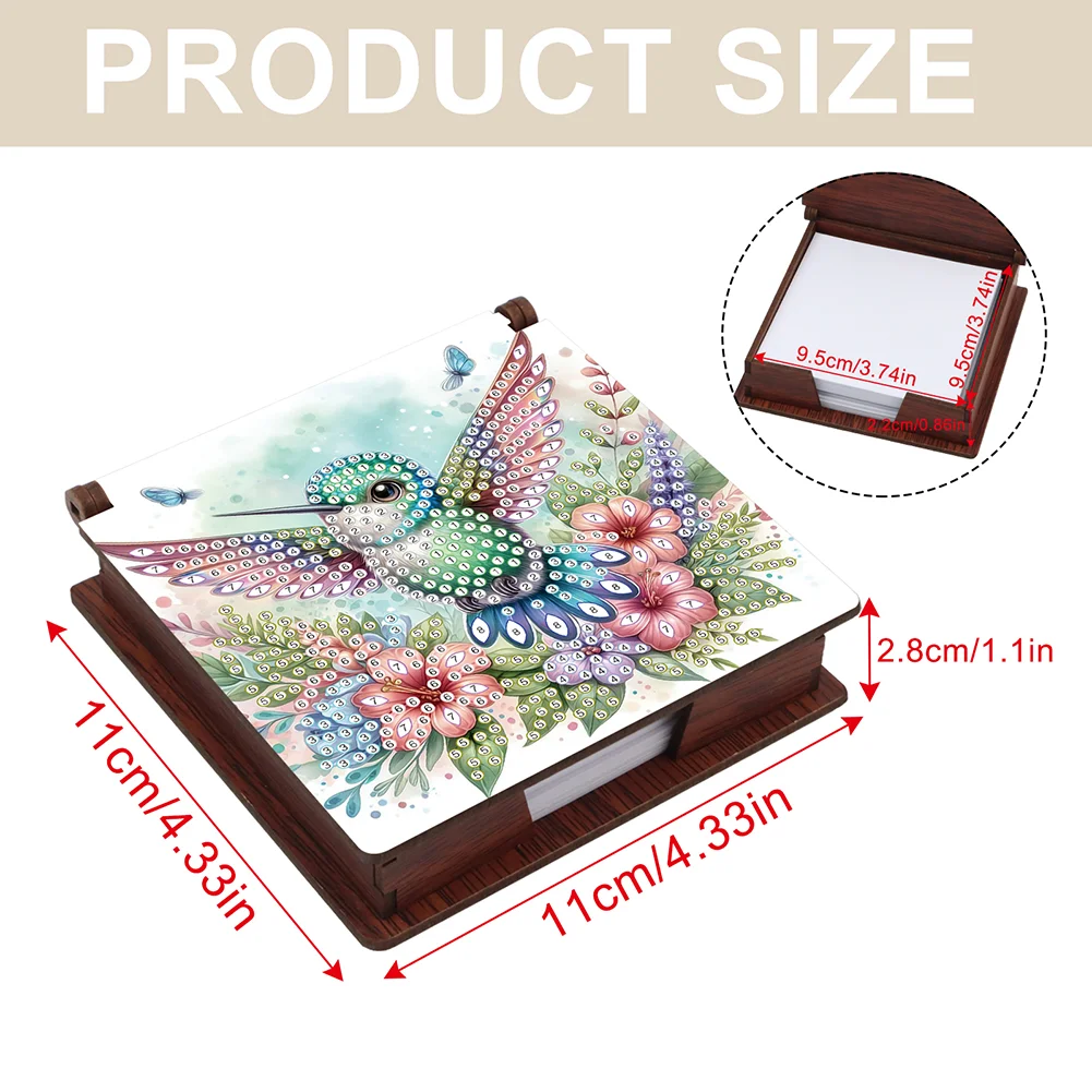 Wood Flower Hummingbird Diamond Painting Memo Pad Holder Mosaic Kit for Home