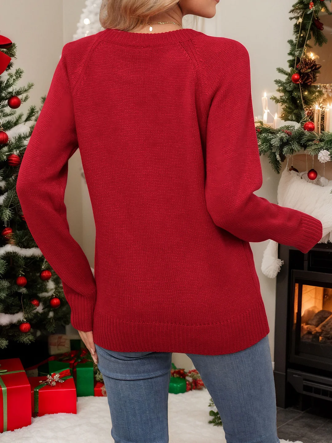 Athvotar Athvotar And Winter New Christmas Fashion Knitted Retro-Flowered Christmas Tree Stum Sweater For Women